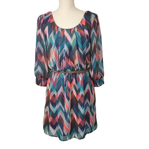 As U Wish Chevron Print Peek-a-boo Back A-Line Slip Lined Dress – Size Medium - Picture 15 of 16